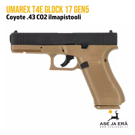 Umarex T4E Glock 17 Gen5 .43 Coyote CO2 ilmapistooli, yleiskuva sivusta - T4E Defence kuula-aseet - 4000844882370 - 1