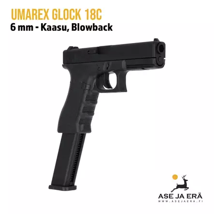 Umarex Glock 18C GBB Airsoft Blowback kaasupistooli - etuviistosta - Pistoolit ja -revolverit - 4000844661111 - 2