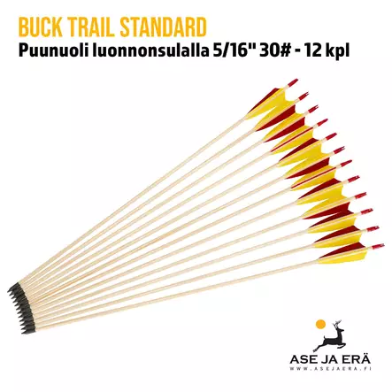 Buck Trail Standard puunuoli 5/16" 30# - 12 kpl - yleiskuva kaksitoista nuolta - Puunuolet - 6426021719709 - 1